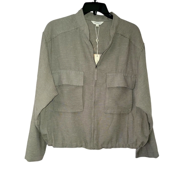 Max Studio olive green zip up shirt jacket women's top linen blend - Picture 1 of 10
